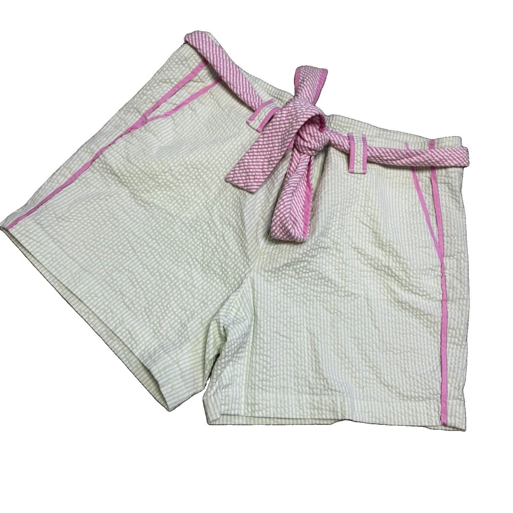 Lilly Pulitzer Palm Beach Fit Green & White Seersucker Shorts with Pink Belt 10